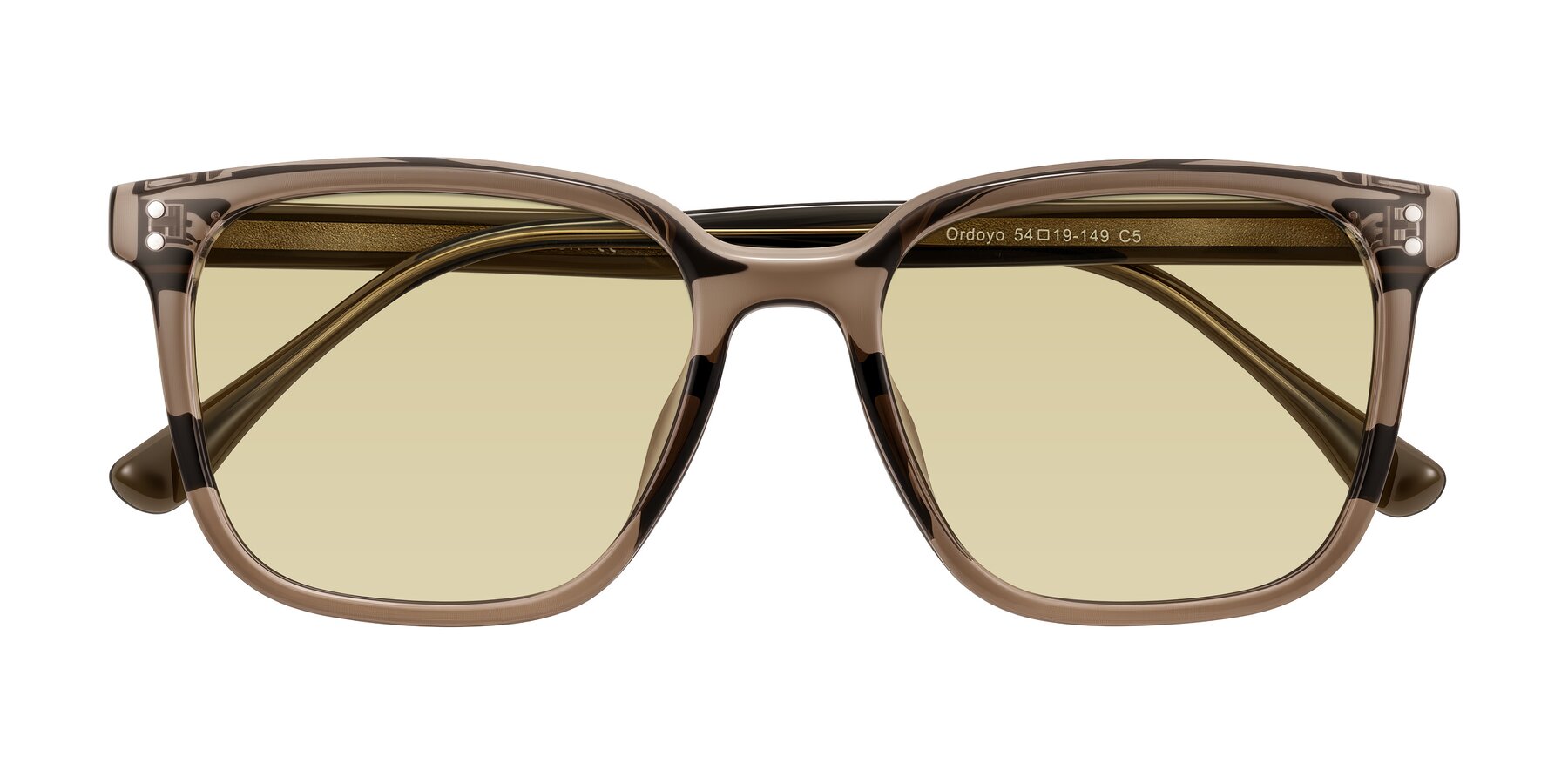 Folded Front of Ordoyo in Transparent Brown with Light Champagne Tinted Lenses