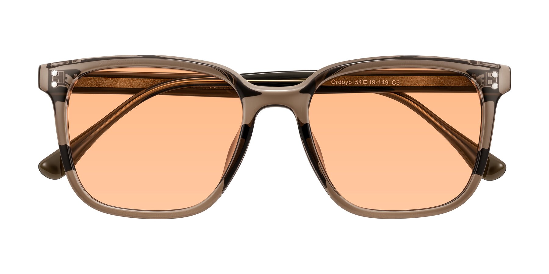 Folded Front of Ordoyo in Transparent Brown with Light Orange Tinted Lenses