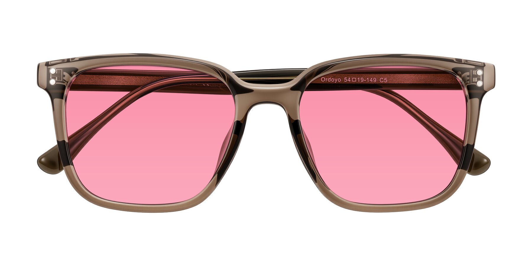 Folded Front of Ordoyo in Transparent Brown with Pink Tinted Lenses