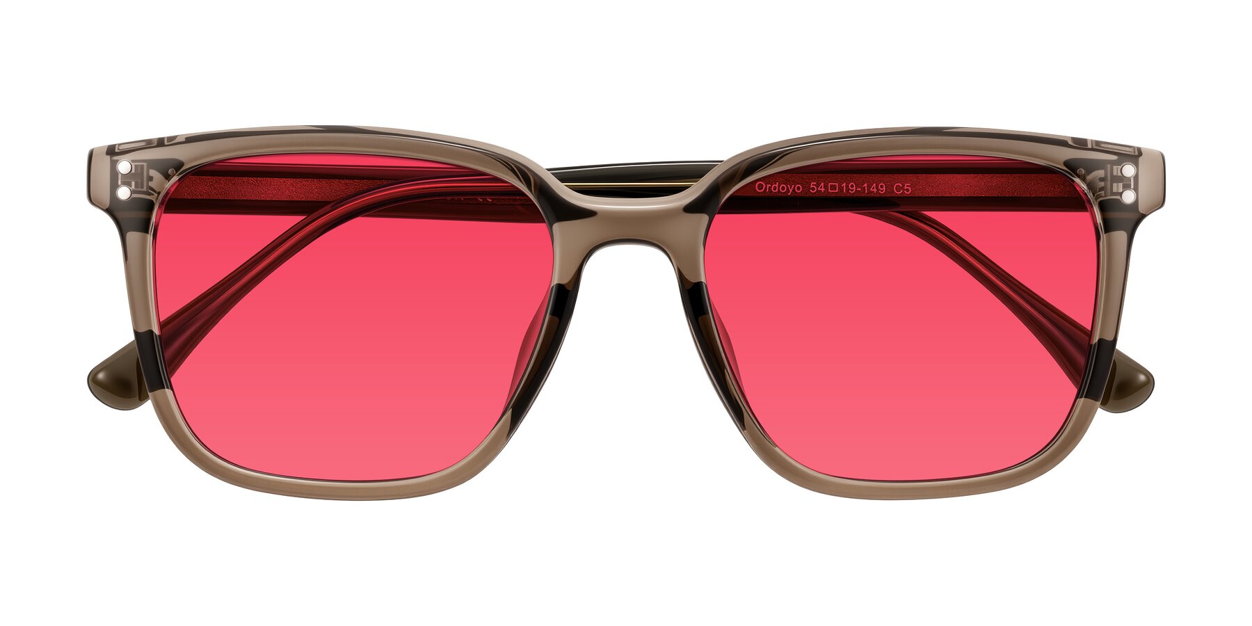 Folded Front of Ordoyo in Transparent Brown with Red Tinted Lenses