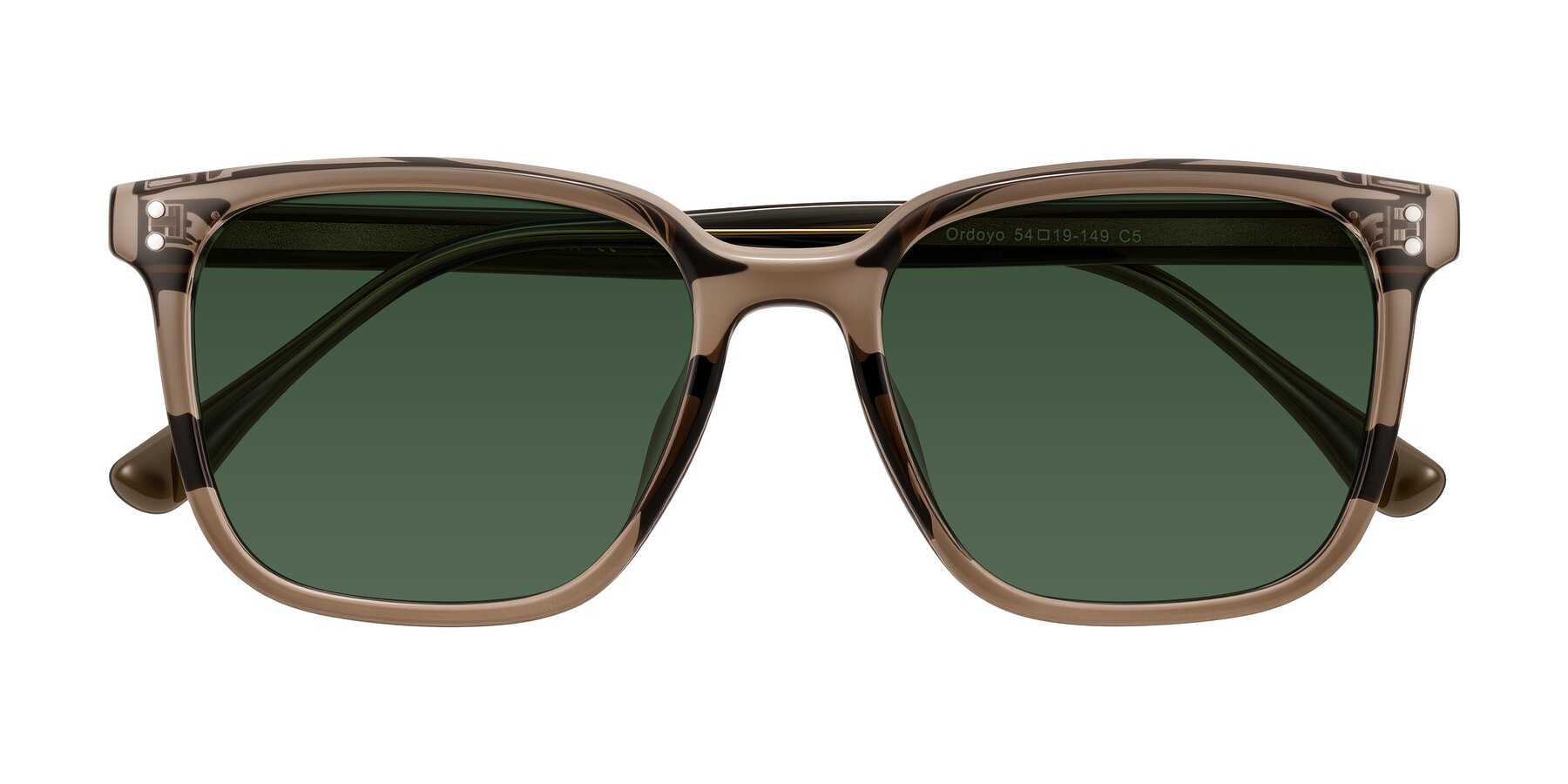 Folded Front of Ordoyo in Transparent Brown with Green Tinted Lenses