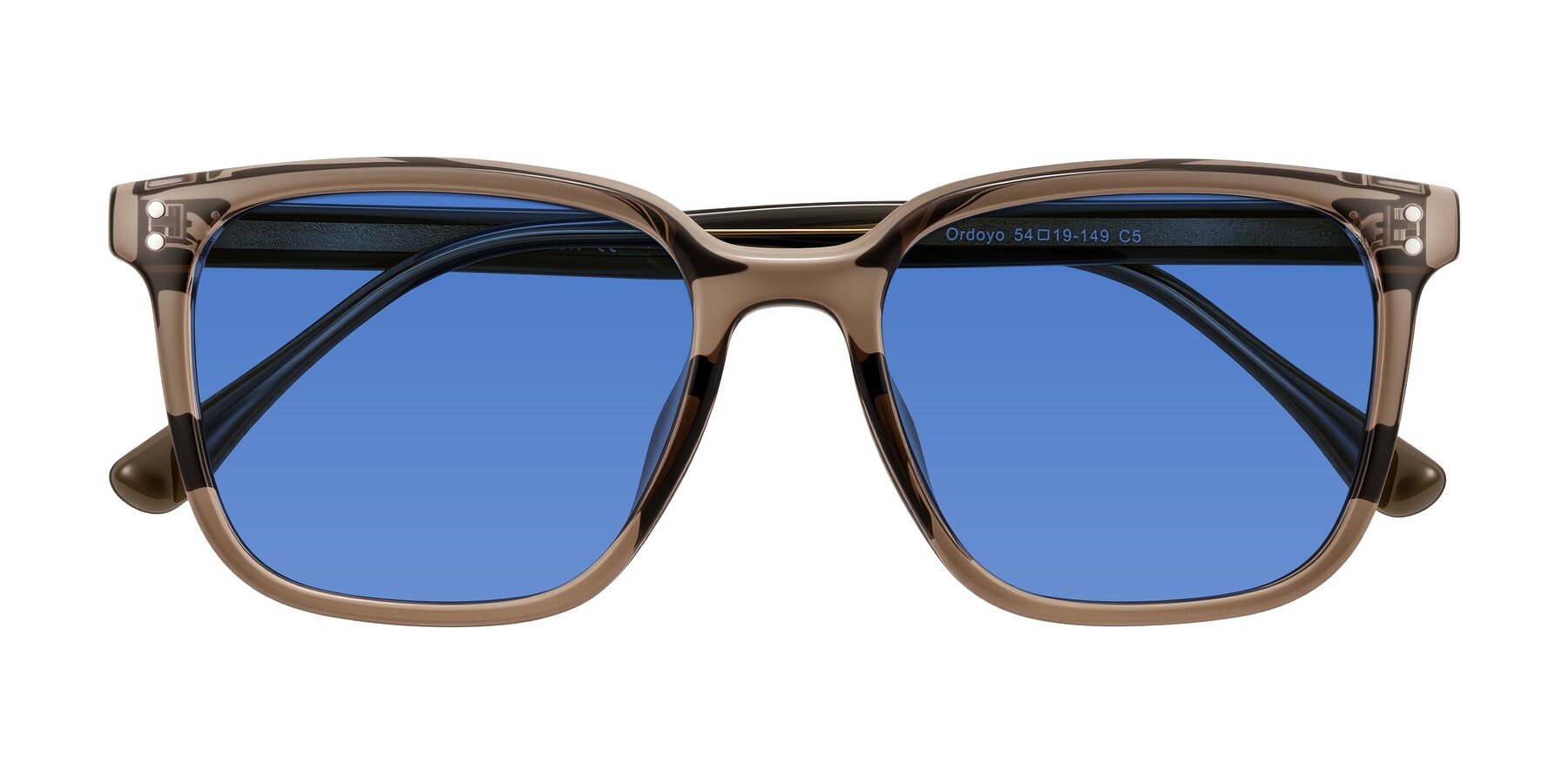 Folded Front of Ordoyo in Transparent Brown with Blue Tinted Lenses