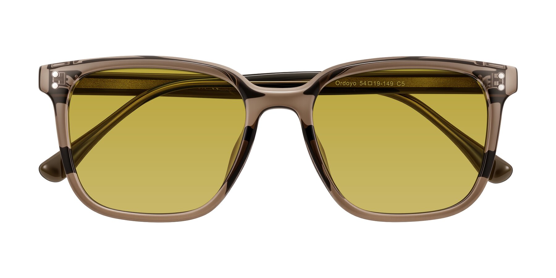 Folded Front of Ordoyo in Transparent Brown with Champagne Tinted Lenses