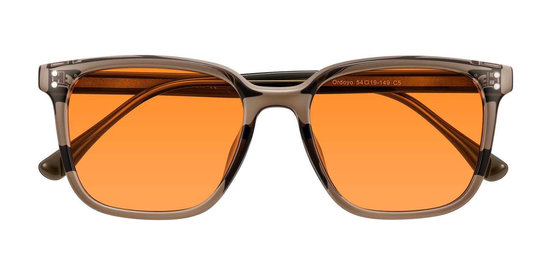 Folded Front of Ordoyo in Transparent Brown with Orange Tinted Lenses