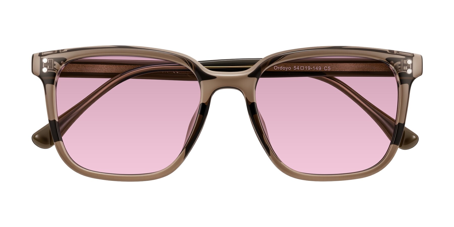 Folded Front of Ordoyo in Transparent Brown with Light Wine Tinted Lenses