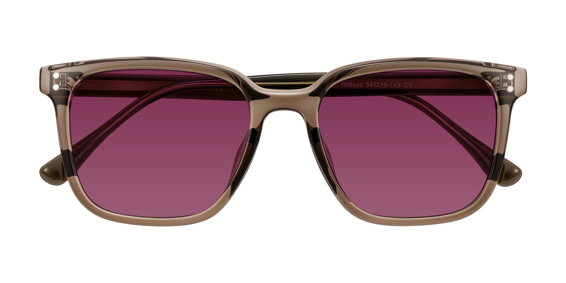 Folded Front of Ordoyo in Transparent Brown with Wine Tinted Lenses
