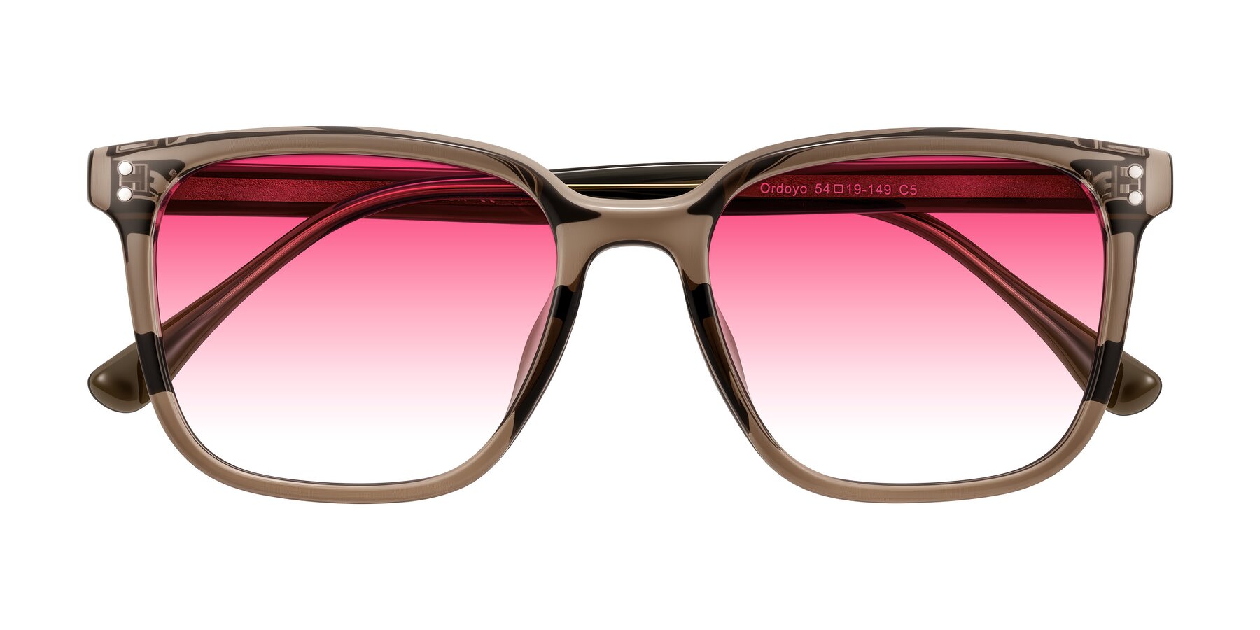 Folded Front of Ordoyo in Transparent Brown with Pink Gradient Lenses