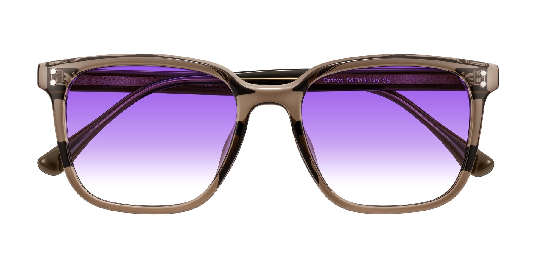 Folded Front of Ordoyo in Transparent Brown with Purple Gradient Lenses