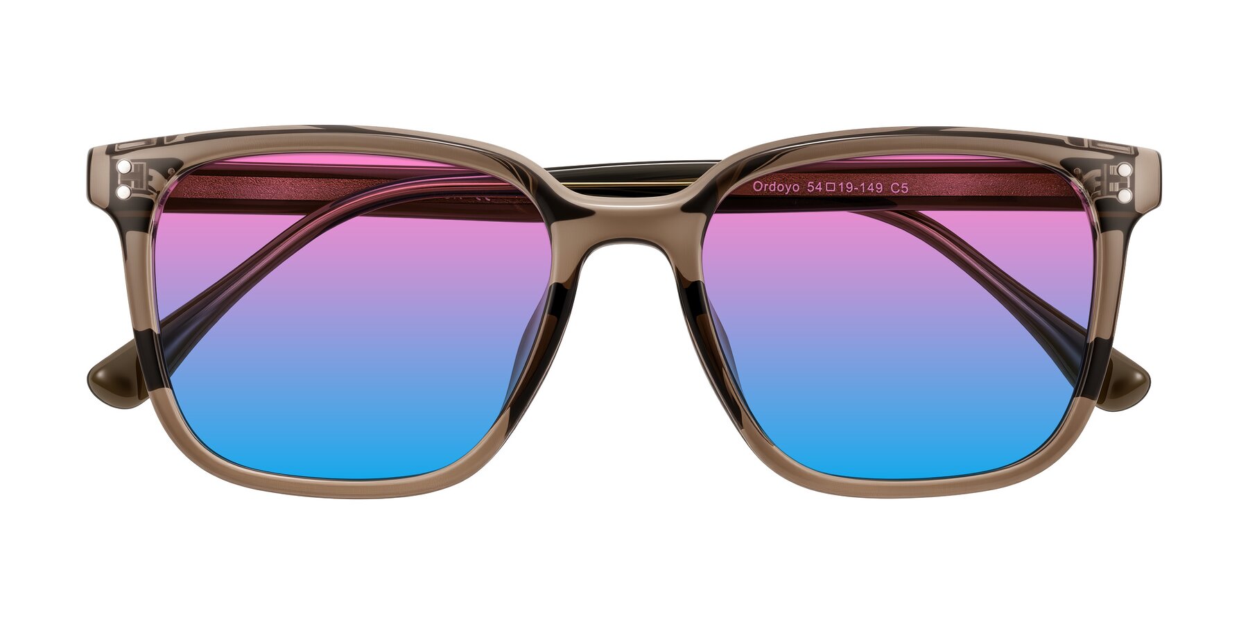 Folded Front of Ordoyo in Transparent Brown with Pink / Blue Gradient Lenses