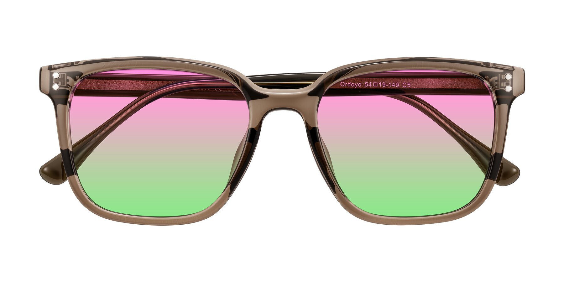 Folded Front of Ordoyo in Transparent Brown with Pink / Green Gradient Lenses