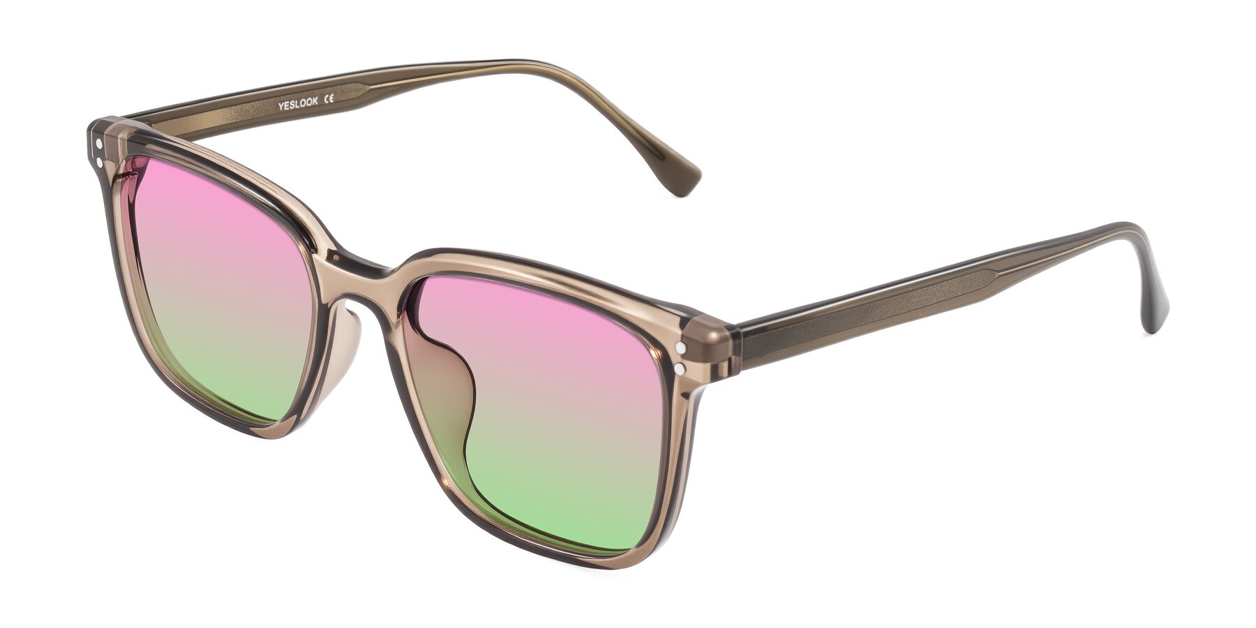 Angle of Ordoyo in Transparent Brown with Pink / Green Gradient Lenses