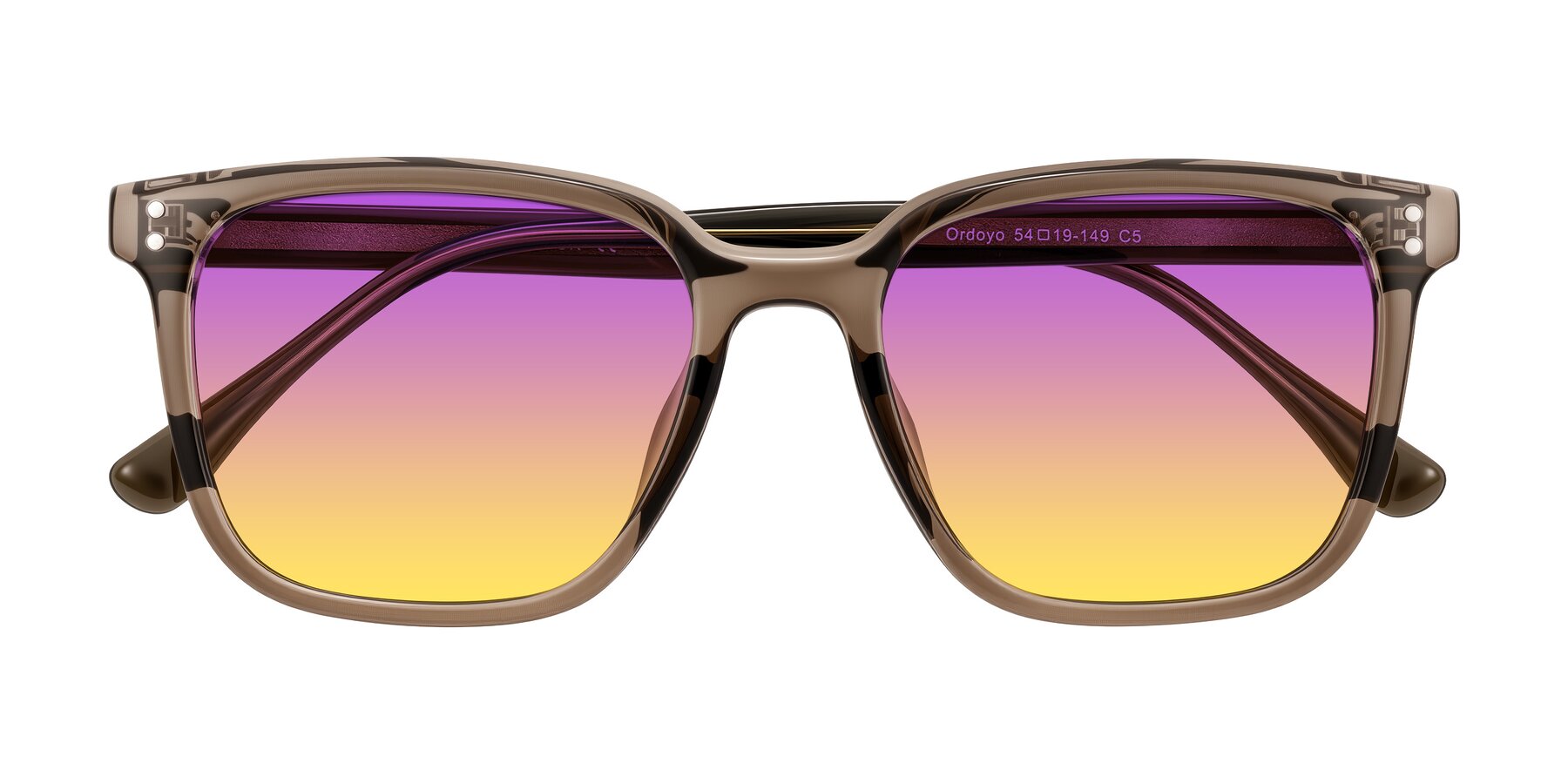 Folded Front of Ordoyo in Transparent Brown with Purple / Yellow Gradient Lenses