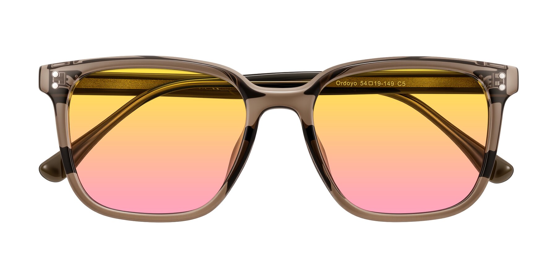 Folded Front of Ordoyo in Transparent Brown with Yellow / Pink Gradient Lenses