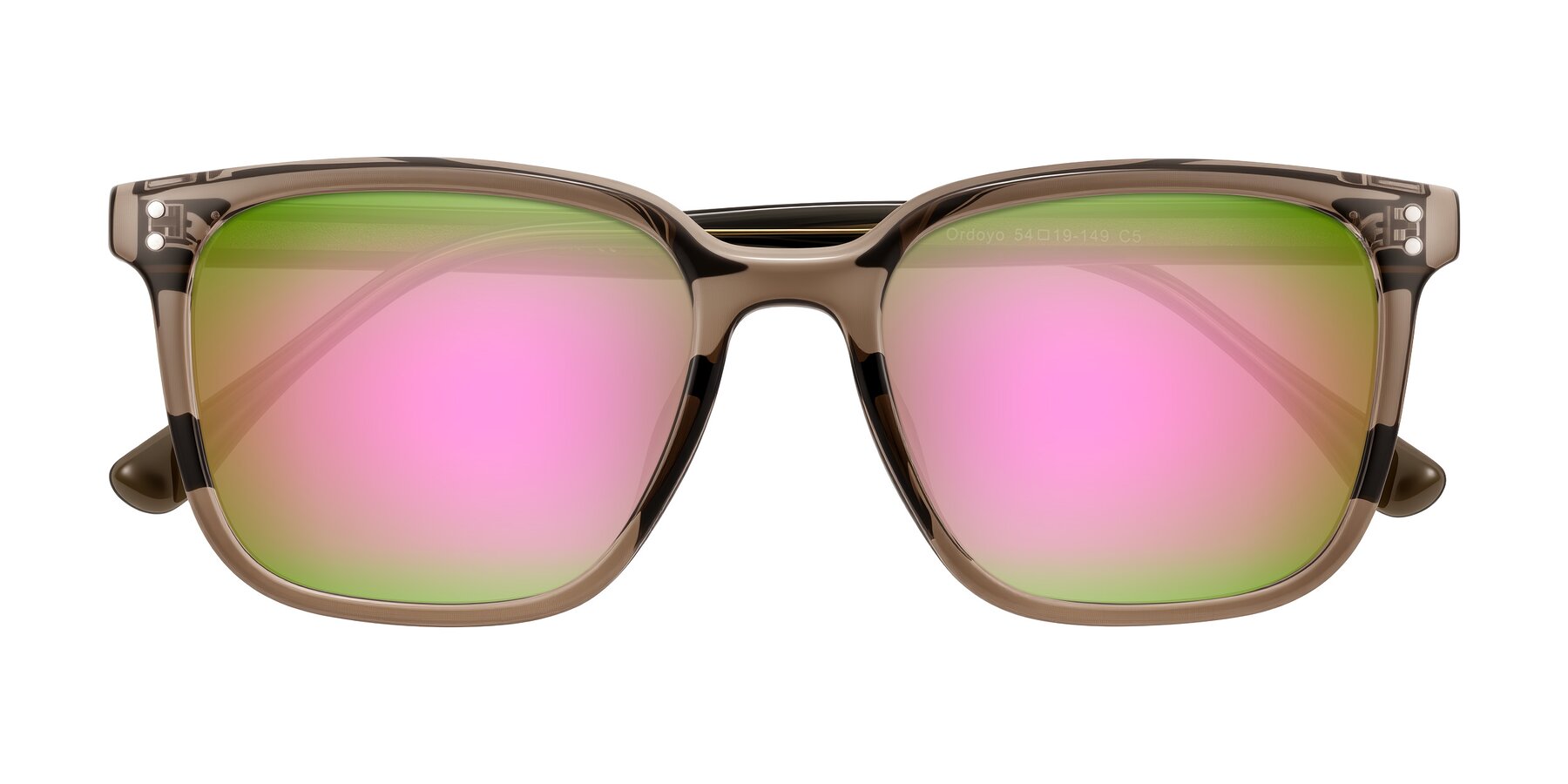 Folded Front of Ordoyo in Transparent Brown with Pink Mirrored Lenses