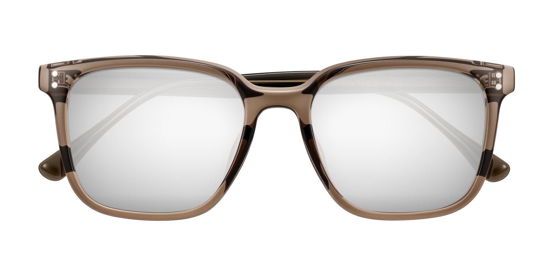 Folded Front of Ordoyo in Transparent Brown with Silver Mirrored Lenses