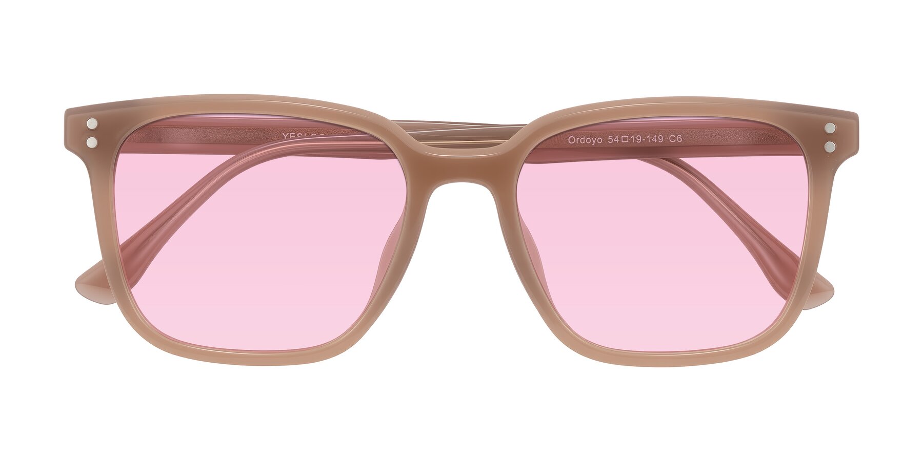 Folded Front of Ordoyo in Chestnut with Light Pink Tinted Lenses