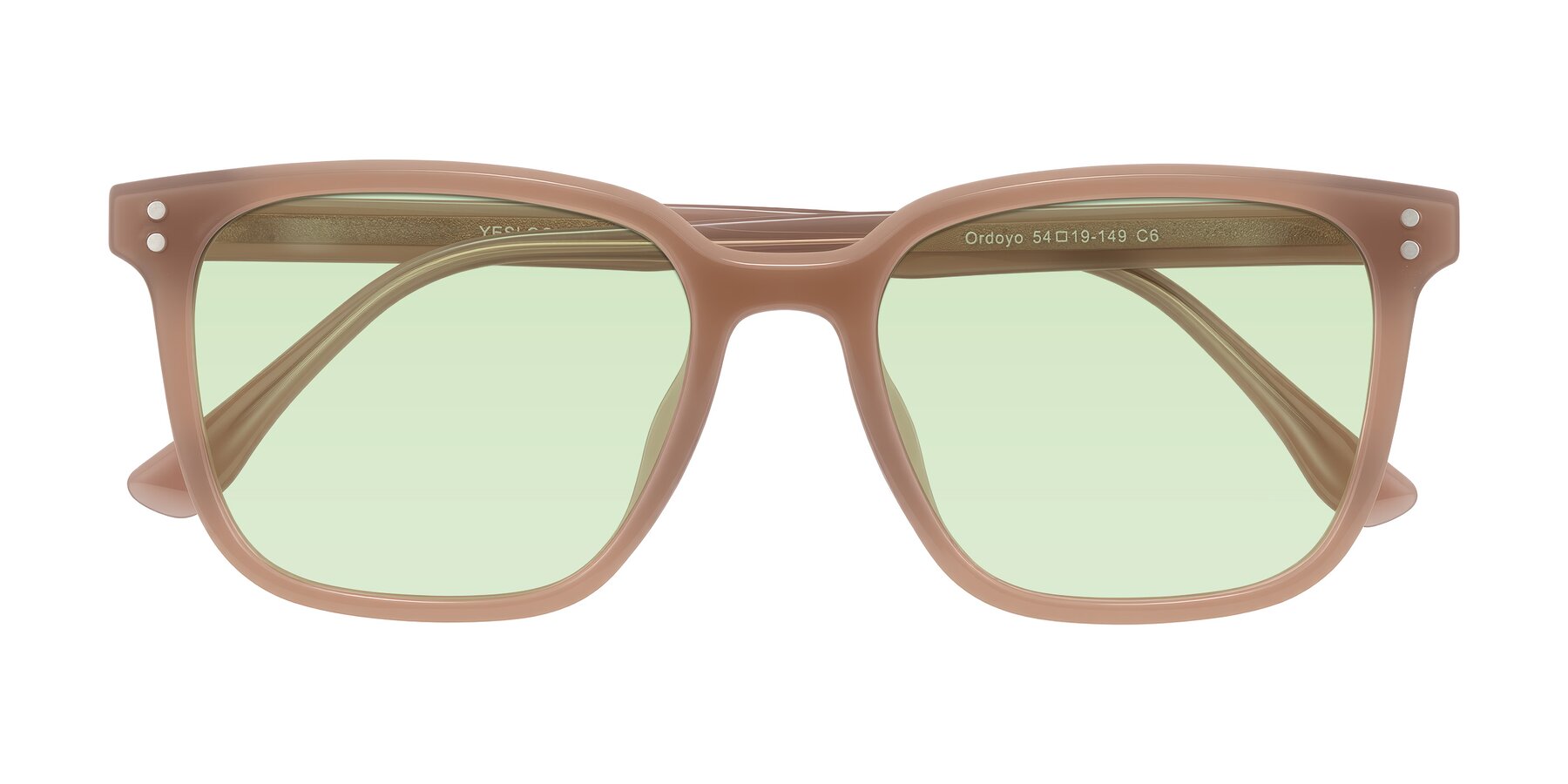 Folded Front of Ordoyo in Chestnut with Light Green Tinted Lenses