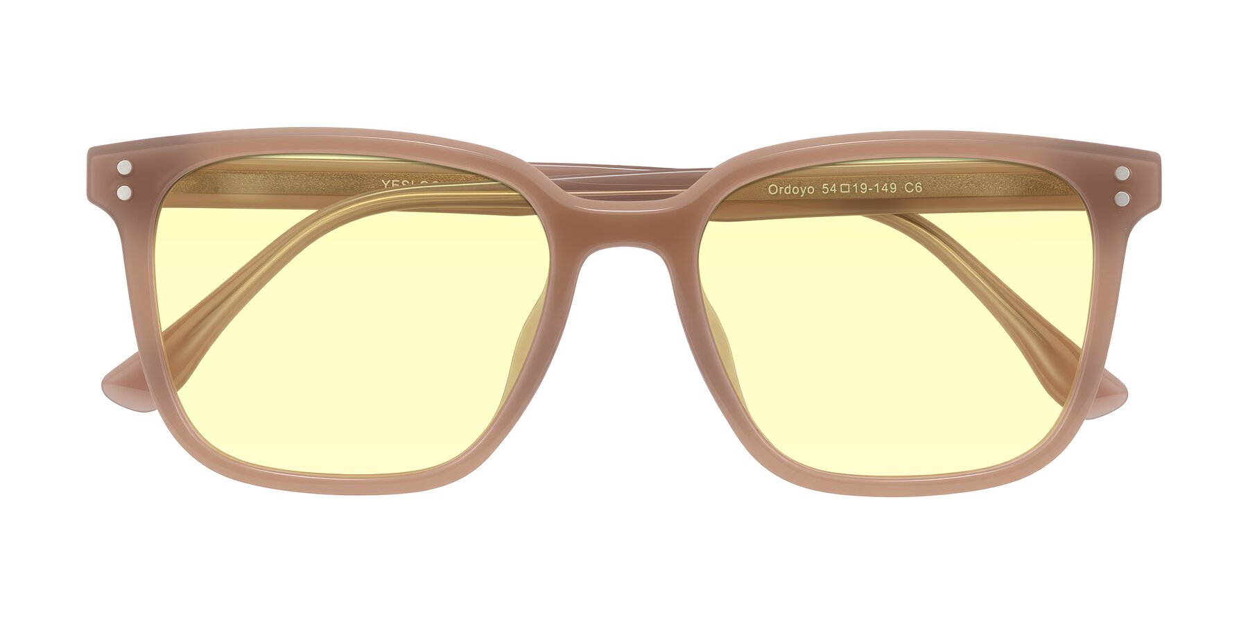 Folded Front of Ordoyo in Chestnut with Light Yellow Tinted Lenses