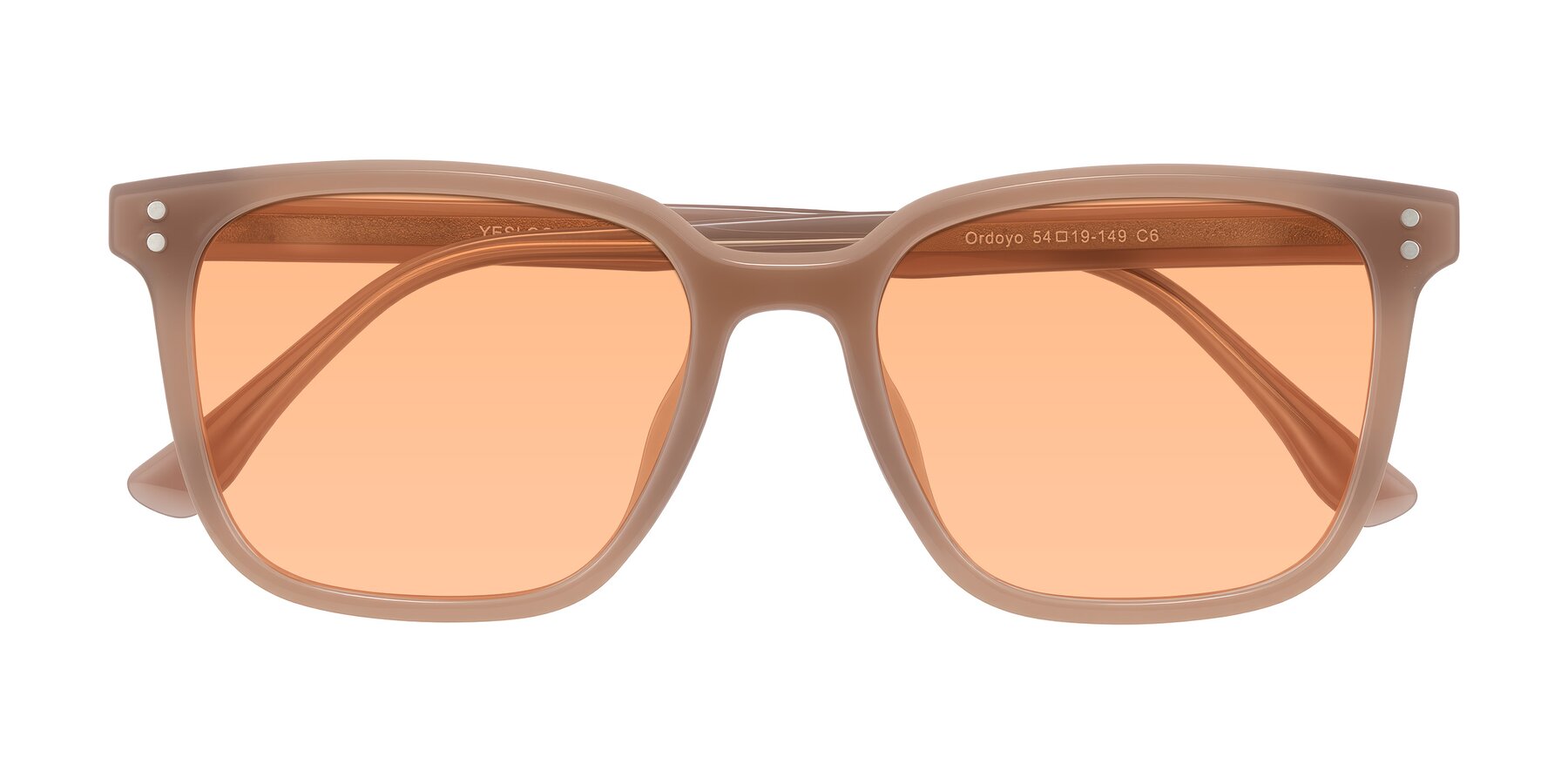 Folded Front of Ordoyo in Chestnut with Light Orange Tinted Lenses