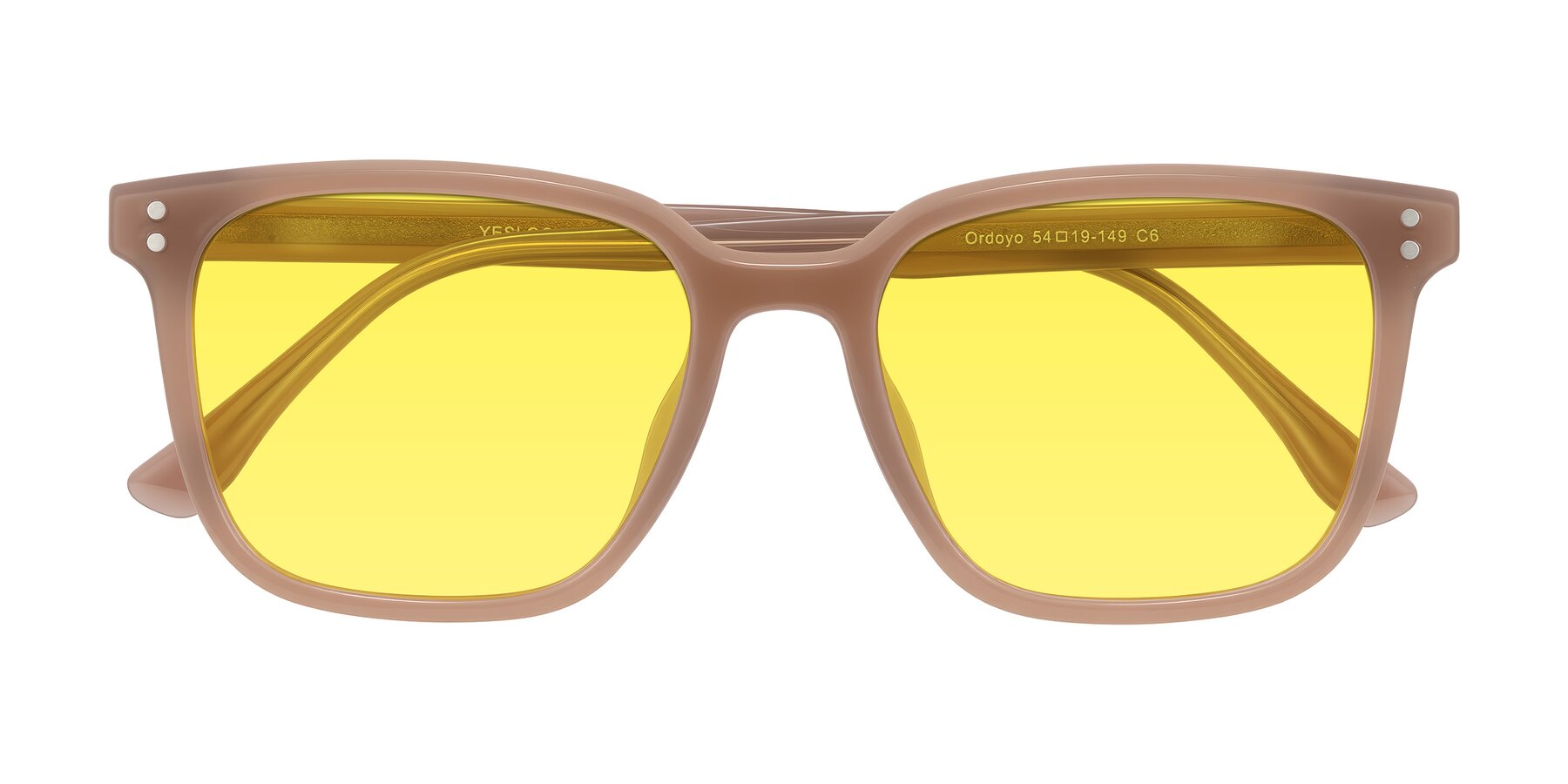 Folded Front of Ordoyo in Chestnut with Medium Yellow Tinted Lenses