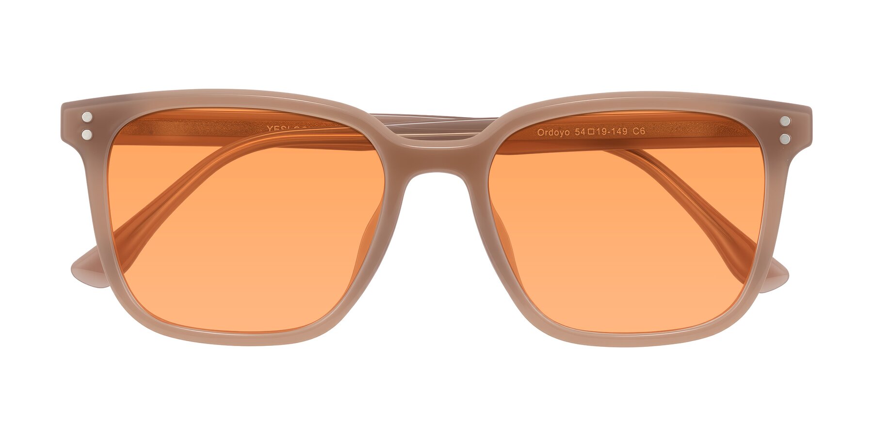 Folded Front of Ordoyo in Chestnut with Medium Orange Tinted Lenses