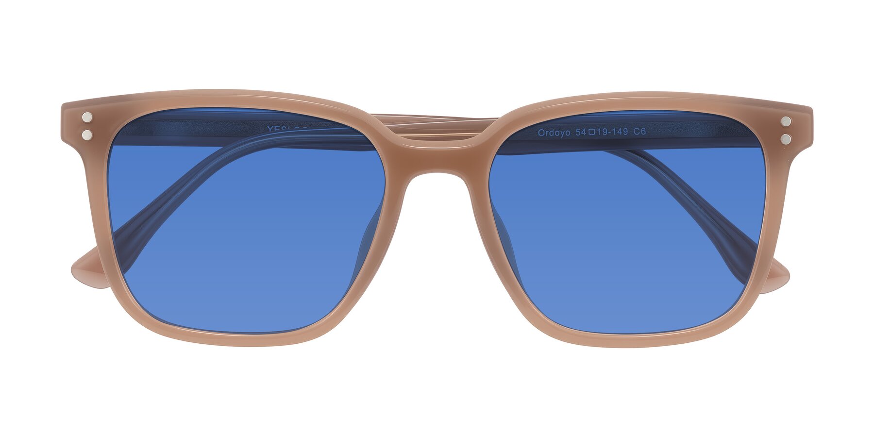 Folded Front of Ordoyo in Chestnut with Blue Tinted Lenses