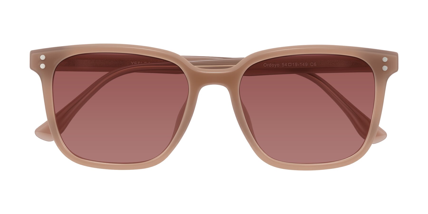Folded Front of Ordoyo in Chestnut with Garnet Tinted Lenses