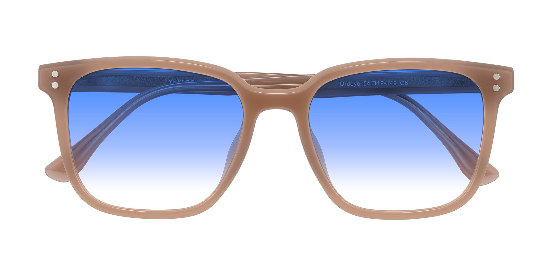 Folded Front of Ordoyo in Chestnut with Blue Gradient Lenses