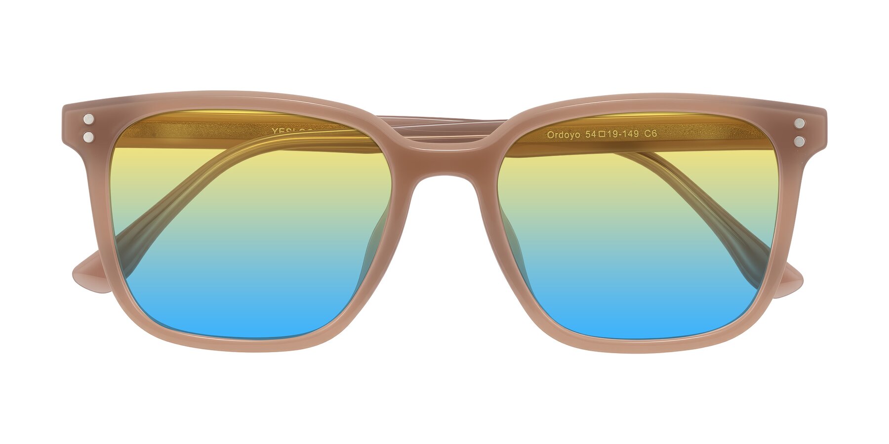 Folded Front of Ordoyo in Chestnut with Yellow / Blue Gradient Lenses