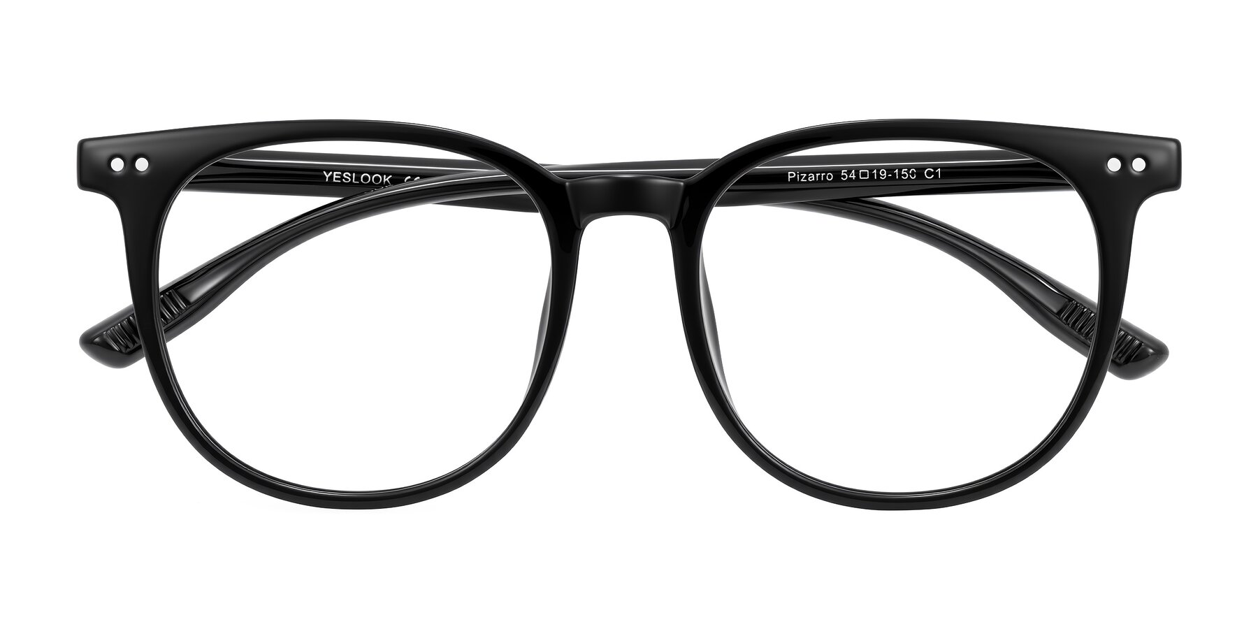 Folded Front of Pizarro in Black with Clear Eyeglass Lenses