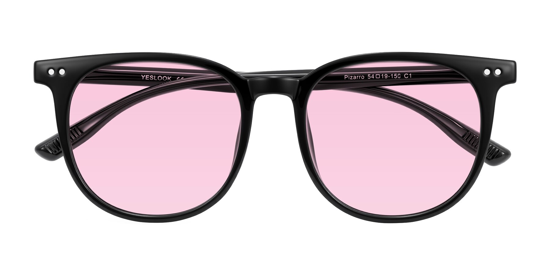 Folded Front of Pizarro in Black with Light Pink Tinted Lenses