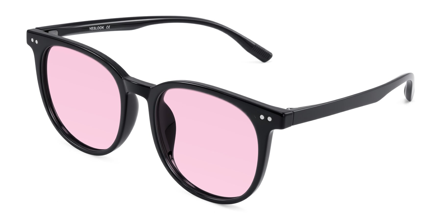 Angle of Pizarro in Black with Light Pink Tinted Lenses