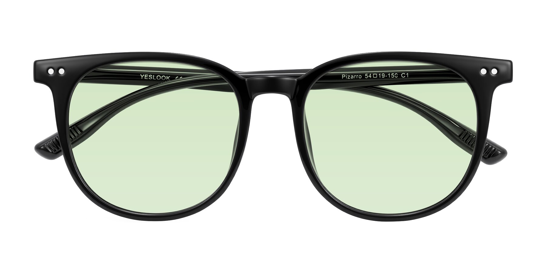 Folded Front of Pizarro in Black with Light Green Tinted Lenses
