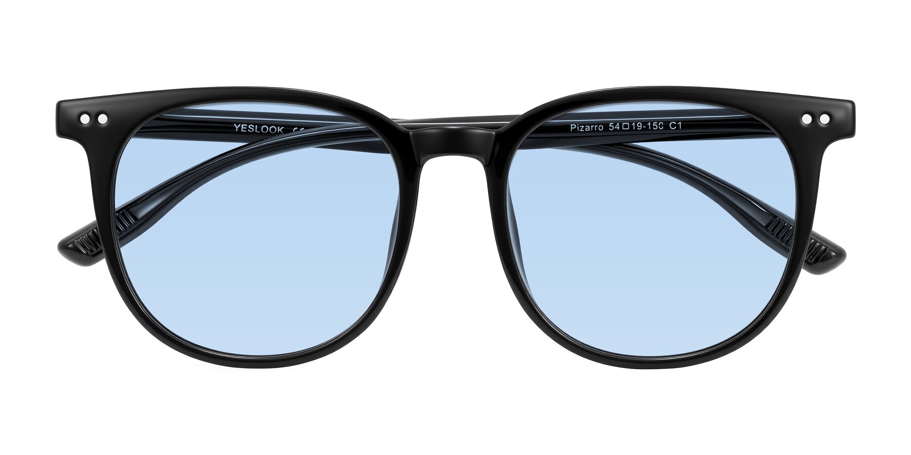 Folded Front of Pizarro in Black with Light Blue Tinted Lenses