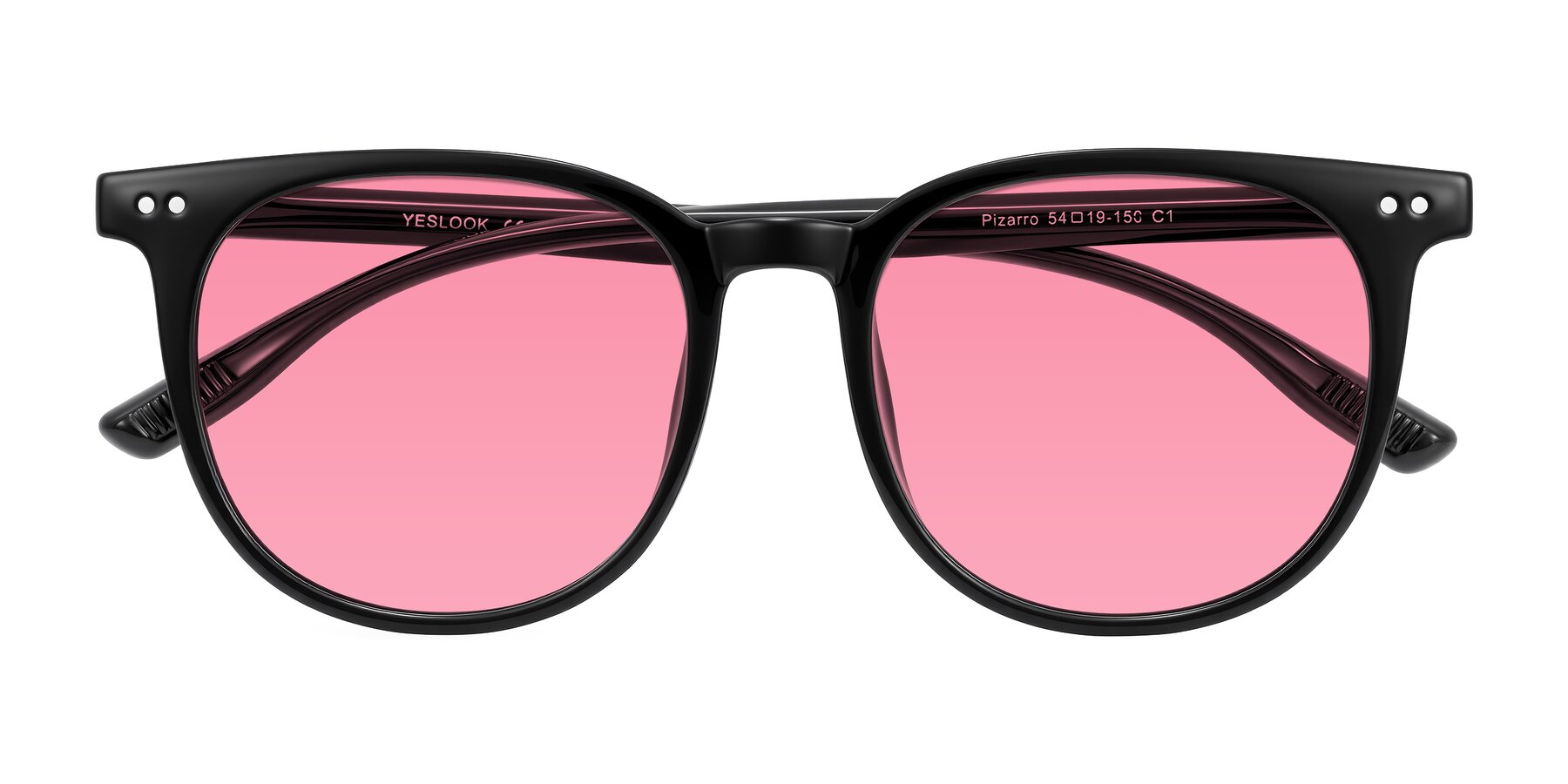 Folded Front of Pizarro in Black with Pink Tinted Lenses