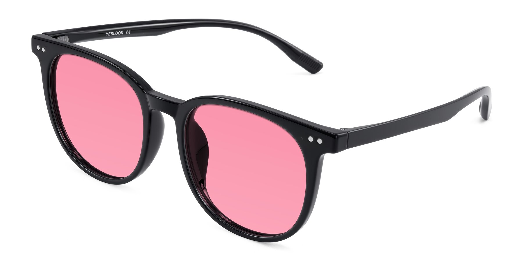 Angle of Pizarro in Black with Pink Tinted Lenses