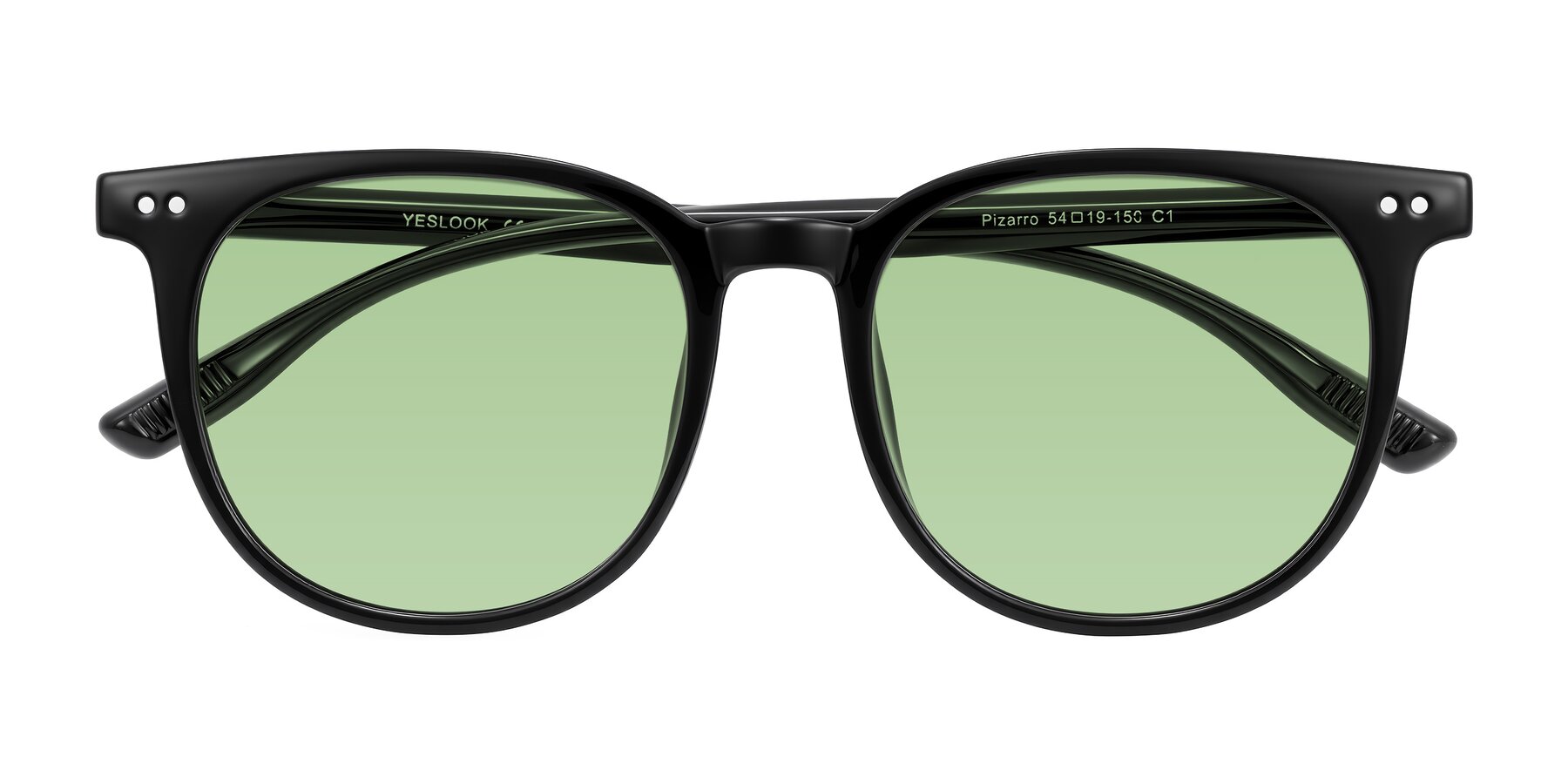 Folded Front of Pizarro in Black with Medium Green Tinted Lenses