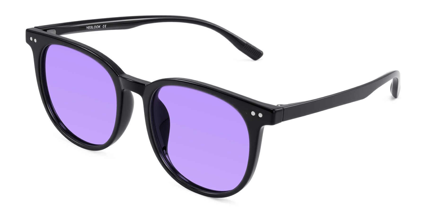 Angle of Pizarro in Black with Medium Purple Tinted Lenses