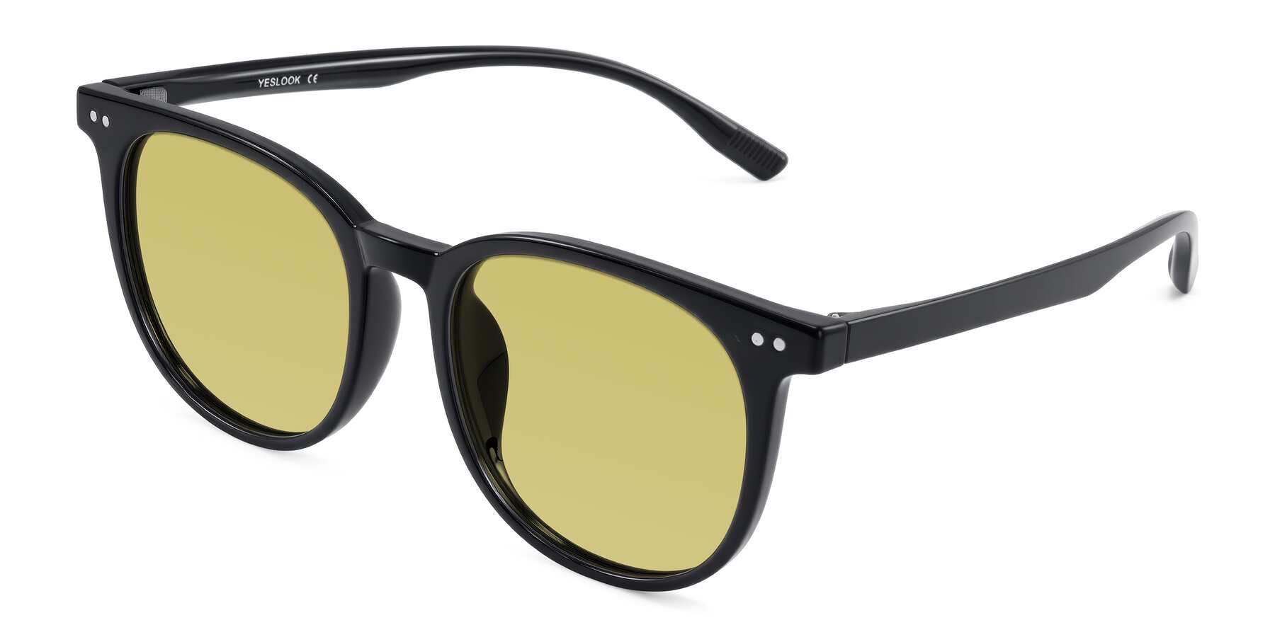 Angle of Pizarro in Black with Medium Champagne Tinted Lenses