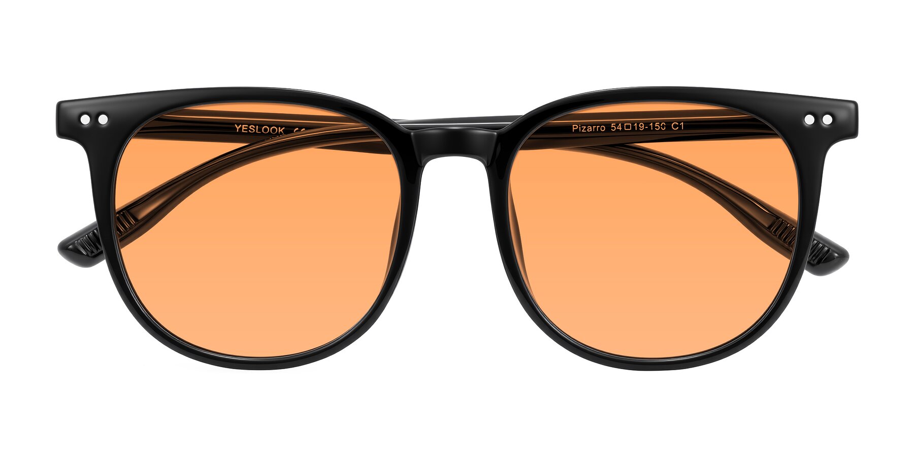 Folded Front of Pizarro in Black with Medium Orange Tinted Lenses