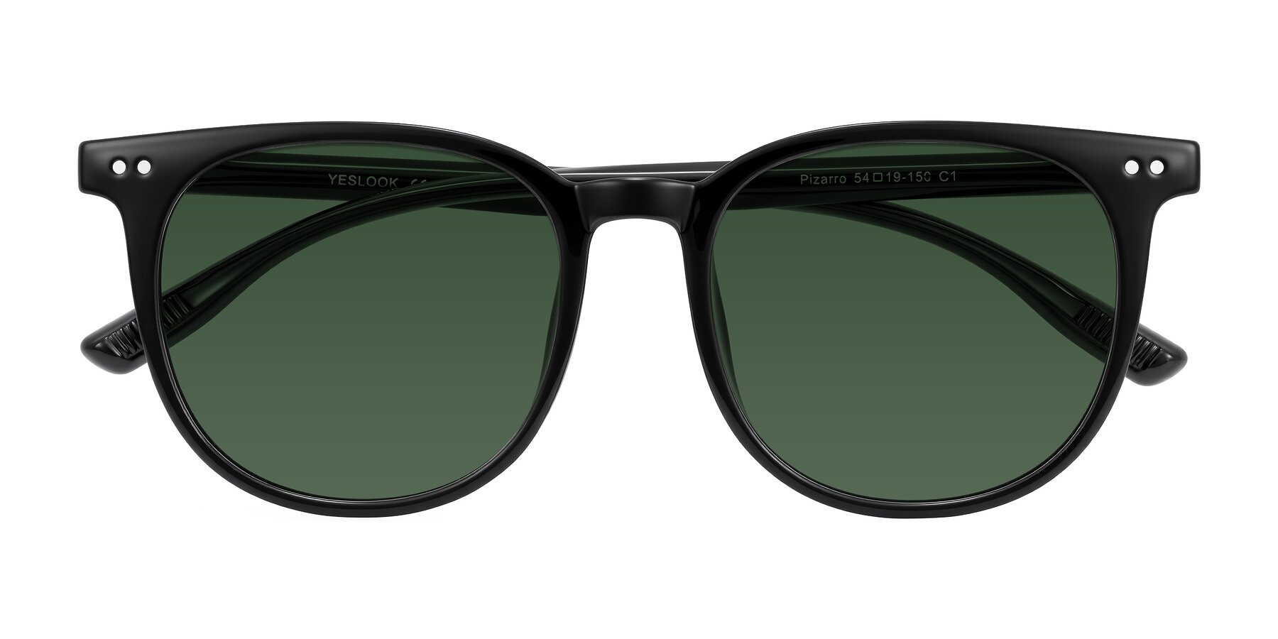 Folded Front of Pizarro in Black with Green Tinted Lenses