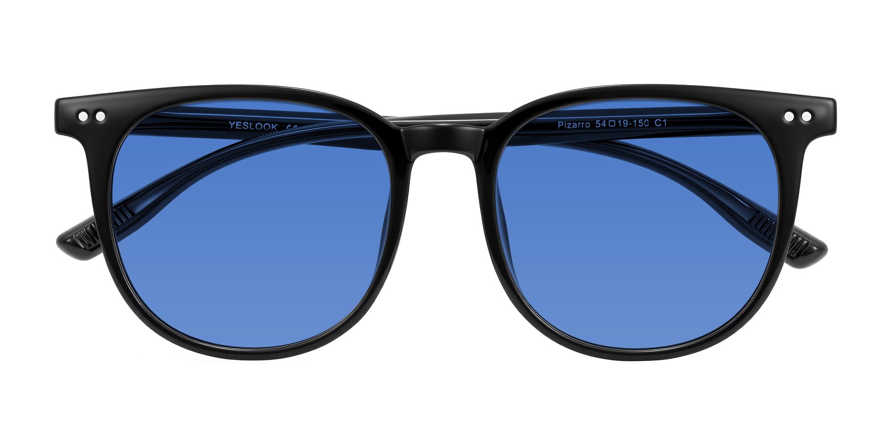Folded Front of Pizarro in Black with Blue Tinted Lenses