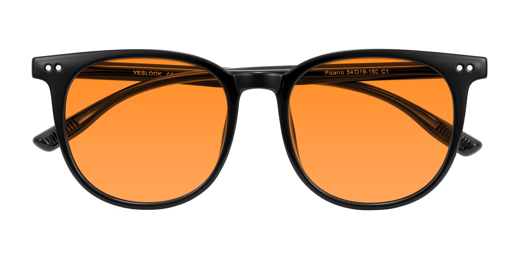 Folded Front of Pizarro in Black with Orange Tinted Lenses