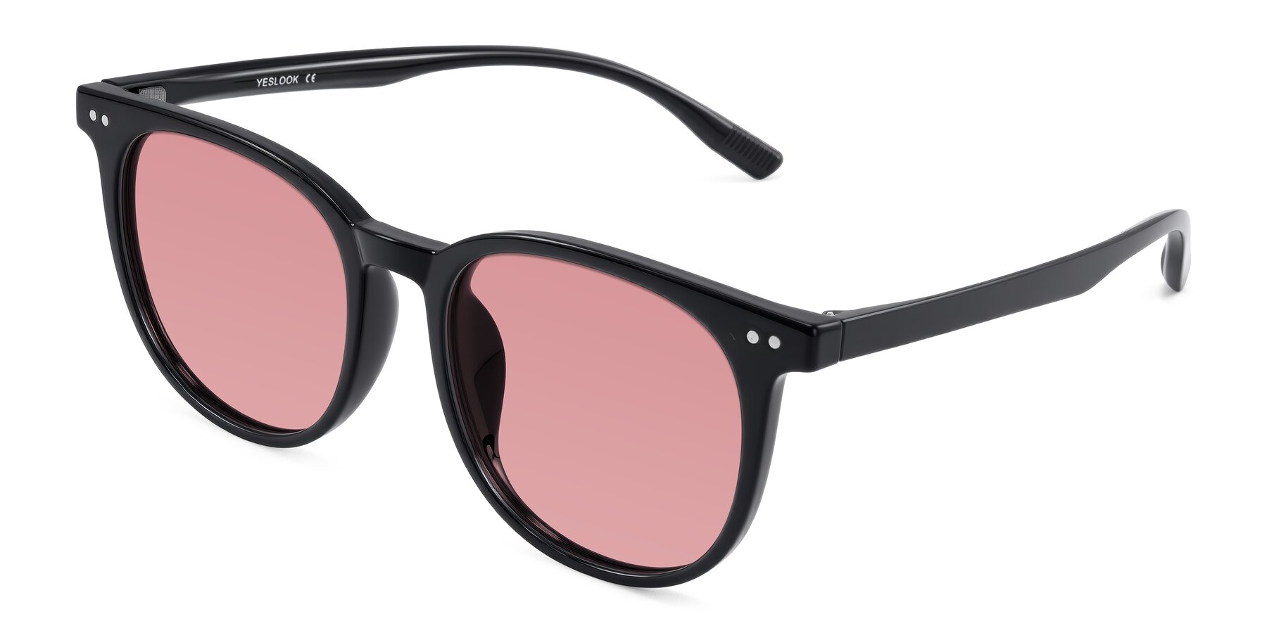 Angle of Pizarro in Black with Medium Garnet Tinted Lenses