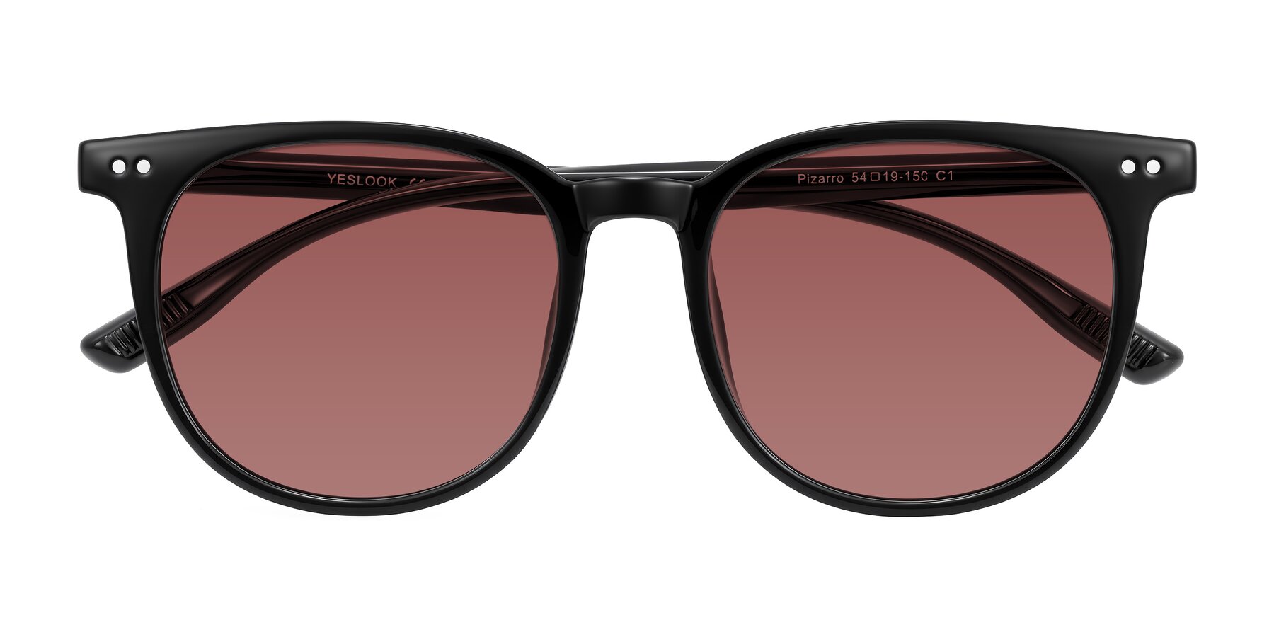 Folded Front of Pizarro in Black with Garnet Tinted Lenses