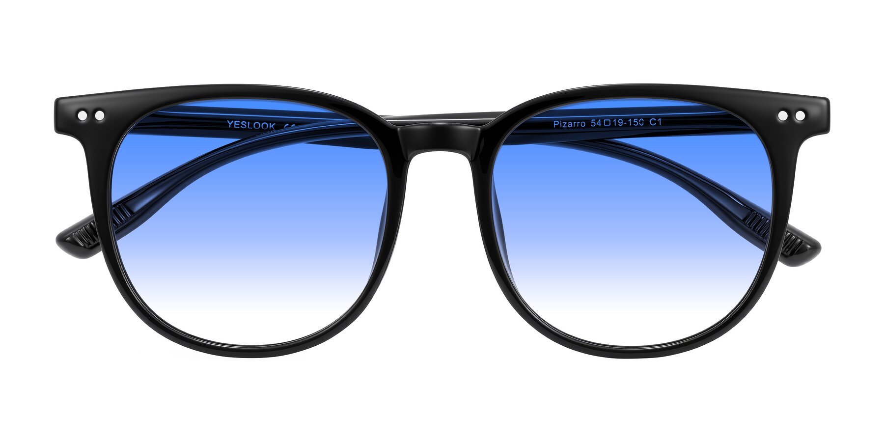 Folded Front of Pizarro in Black with Blue Gradient Lenses