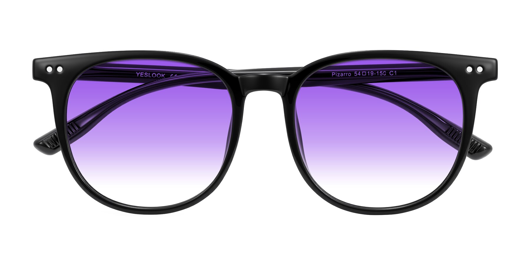 Folded Front of Pizarro in Black with Purple Gradient Lenses