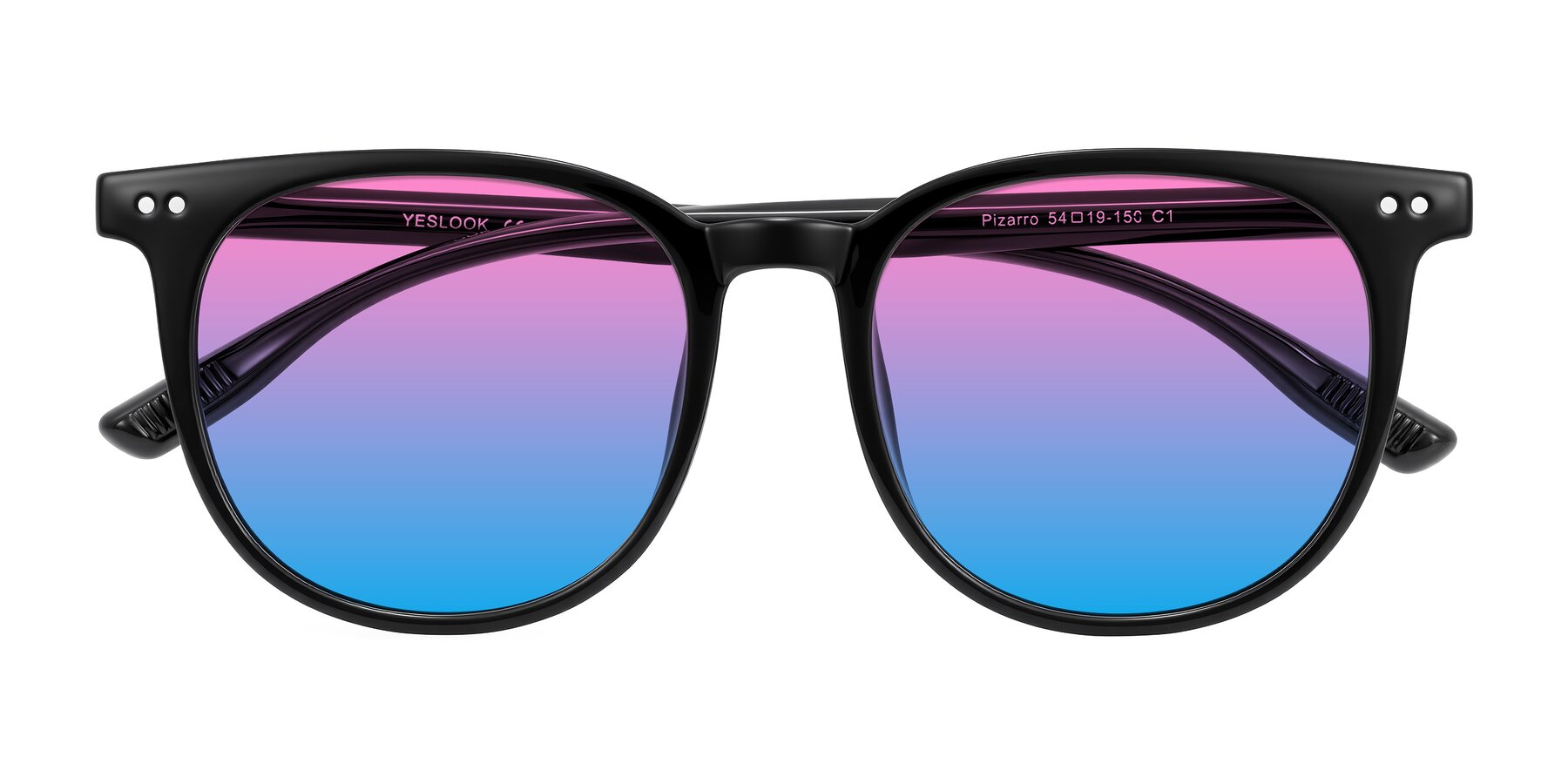 Folded Front of Pizarro in Black with Pink / Blue Gradient Lenses
