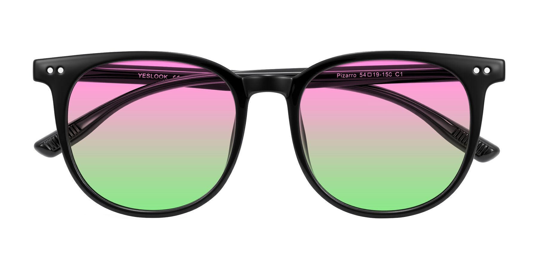 Folded Front of Pizarro in Black with Pink / Green Gradient Lenses
