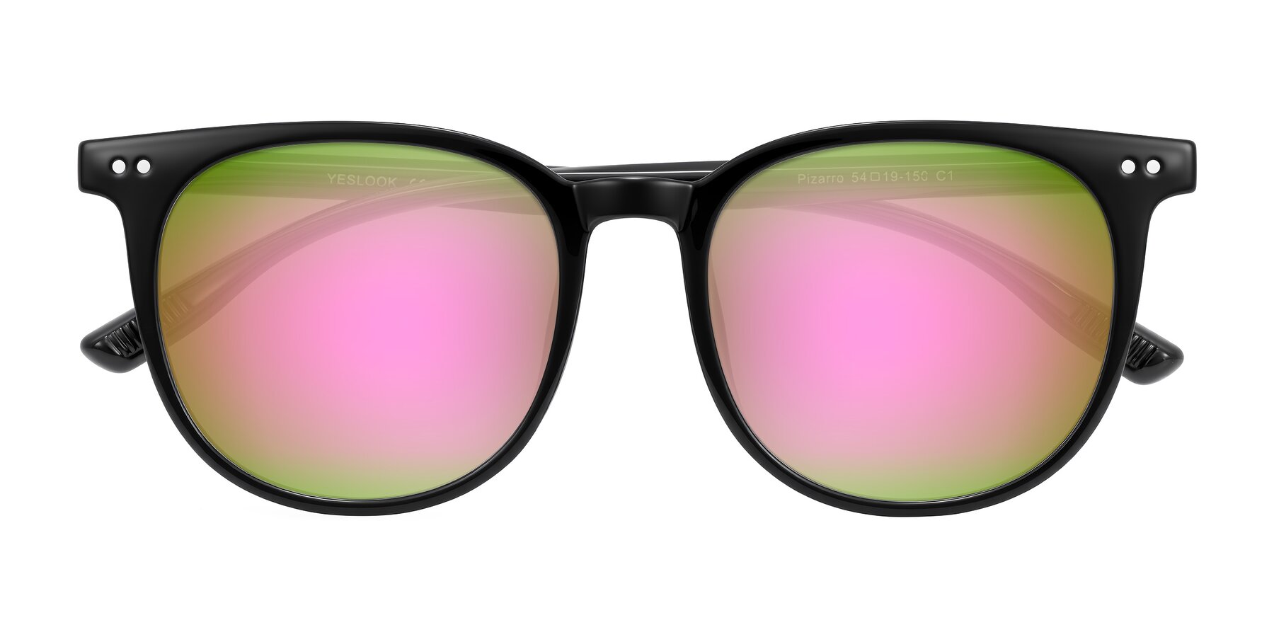 Folded Front of Pizarro in Black with Pink Mirrored Lenses